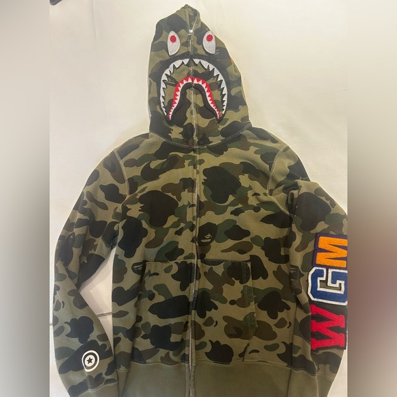 BAPE 1st Camo Shark Zip HoodieArmy Green (Screen Printed WGM)